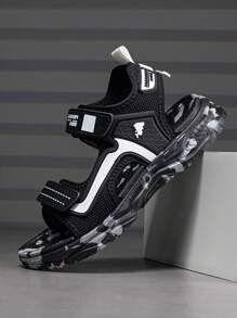 夏季新款儿童露趾凉鞋，男孩和女孩透气防滑软底沙滩鞋，轻便运动凉鞋，适合上学、海滩、日常休闲、运动 - 黑與白 - 查看 7