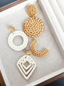 Boucles d'oreilles en rotin, boucles d'oreilles bohèmes légères à franges de forme géométrique, boucles d'oreilles pendantes en osier tressé pour femmes et cadeaux de mode de vacances