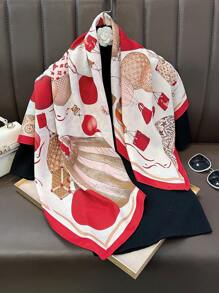 1pc Geometric Pattern Casual Polyester Scarf, Suitable For All Seasons - Multicolor - View 1