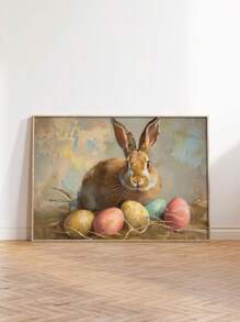 1 pieza Pintura sobre lienzo sin marco, arte de pared de conejo de Pascua vintage, pintura de primavera, estilo granja, colorida decoración de Pascua, regalo perfecto de festividad para él o ella