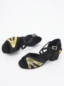 1 Pair Girls Chunky Heel Dance Shoes, White Open Toe Breathable Summer Sandals