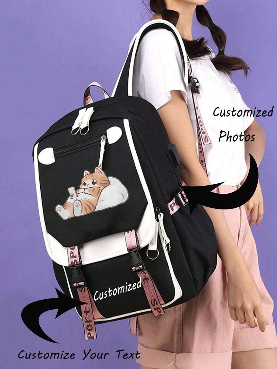Customized Backpack With Name, Text, Photo, Handmade, Solid Color, Minimalist Design, Large Capacity, Lightweight, For School, Work, Students, Commute, Travel, Gifts, Unique, Multifunction Personalized Gifts For Women, School Bag - Multicolor - View 1