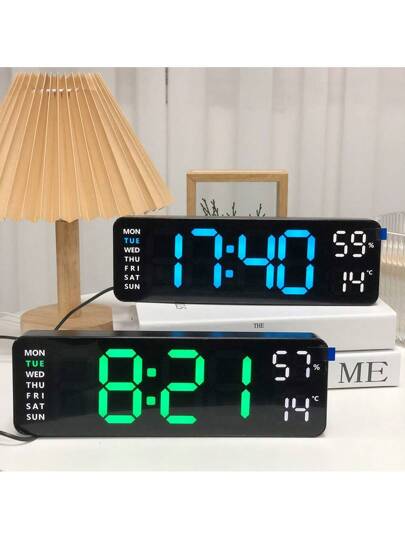 Large Display Digital Wand Clock, Inch LED Klok Living Room ation, Temperature/DST/Automatic Dimming/Humidity/Alarm 12/24 Hour, Silent Everyone,Plug In The Battery Is Just Memory Function (No Adapter) Birthday Graduation Bedroom Dormitory Back To School Surprise Home Supplies