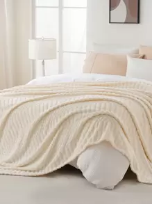 1pc Single Layer Solid Color Butterfly Design All-Season Blanket, Modern Polyester Jacquard Woven Throw Blanket, Suitable As Bedspread (Pillow Case Not Included) - YD Beige - View 3