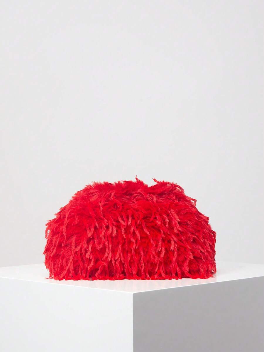 多巴胺风格发夹包，Y2K 毛绒手包，糖果色女士手提包，可爱迷人的女孩钱包 - 紅色 - 查看 1