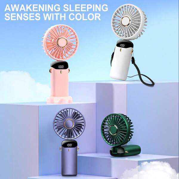 Portable 5-Speed Mini Fan With LED Display - USB Rechargeable, Key Control, Foldable Design For Indoor/Outdoor Use