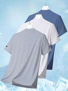 3 pièces T-shirt de sport respirant, léger et élastique en soie de glace à manches courtes pour hommes en été - Multicolore - Voir 2
