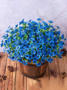 5件套 - 人造花卉植物，户外春夏装饰，仿真丝彩色雏菊和桉树，抗紫外线，户外家居露台花园入口装饰（蓝色） - 藍色 - 查看 2