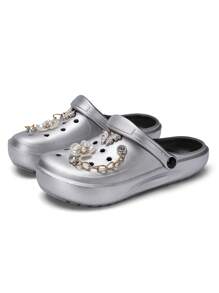 CIVHOM Customized Fashionable Women Slippers, Comfortable Non-Slip Lightweight Breathable Sandals With Shiny Decoration, Suitable For Various Festivals And Parties - Silver - View 5