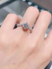 1pc S925 Sterling Silver Ring Inlaid With Synthetic Zirconia Geometric Design, Elegant Quality Jewelry For Women, Wedding, Engagement, Gift For Loved One