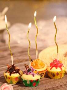 6/12/18pcs Metal Spiral Cake Candles, Long Curled Candles With Holders, Suitable For Birthday, Wedding, Party (Gold/Silver)