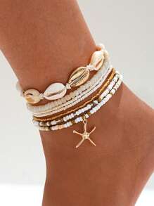 Set de 19/13/7/2 piezas Tobillera vintage bohemia elegante con olas oceánicas, corazones, mariposas, cristales, perlas falsas, conchas y estrellas de mar, de múltiples capas y elástica, para mujeres. Un accesorio perfecto para verano, playa, fiesta, citas y uso diario (estilos surtidos, enviados aleatoriamente)