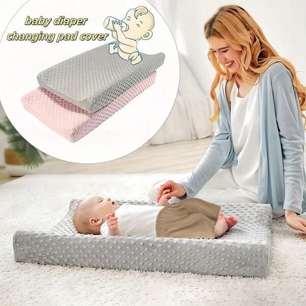 1 Soft And Comfortable Children's Diaper Changing Pad Cover - Quilted Polyester Fabric, 31" X 16", Available In Multiple Colors (Pink, Blue, Gray), Suitable For Boys And Girls (Pad Cover)