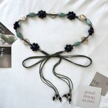 Retro Bohemian Waist Rope, High-End Woven Green Waist Belt For Women, Suitable For Dress, Shirt