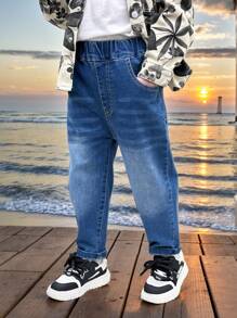 男童时尚弹力腰牛仔裤，春季