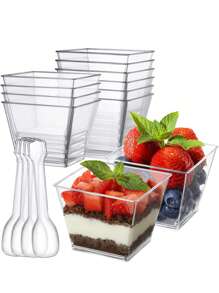 50pcs/Set Slanted Transparent Plastic Cups For Pudding, Mousse, Jelly, Party, Suitable For Mousse, Pudding, Desserts, Mini Ice Cream Cakes Etc. Reusable For Dessert Decoration, Birthday Party, Wedding Party And Other Events (Additional 10pcs Available For Purchase) - Multicolor - View 10