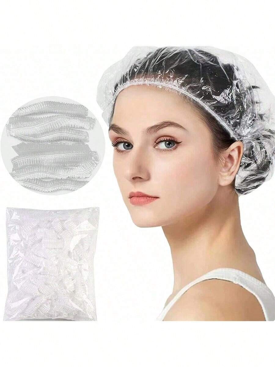 100pcs Disposable Hair Salon Shower Caps, Waterproof Hair Dye Cap For ...