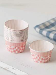 50 个复古格子松饼杯（带盖/不带盖）- 耐热、装饰性纸质烘焙衬垫，带卷边，适用于纸杯蛋糕和甜点，多色节日装饰包（万圣节/圣诞节/复活节/感恩节）