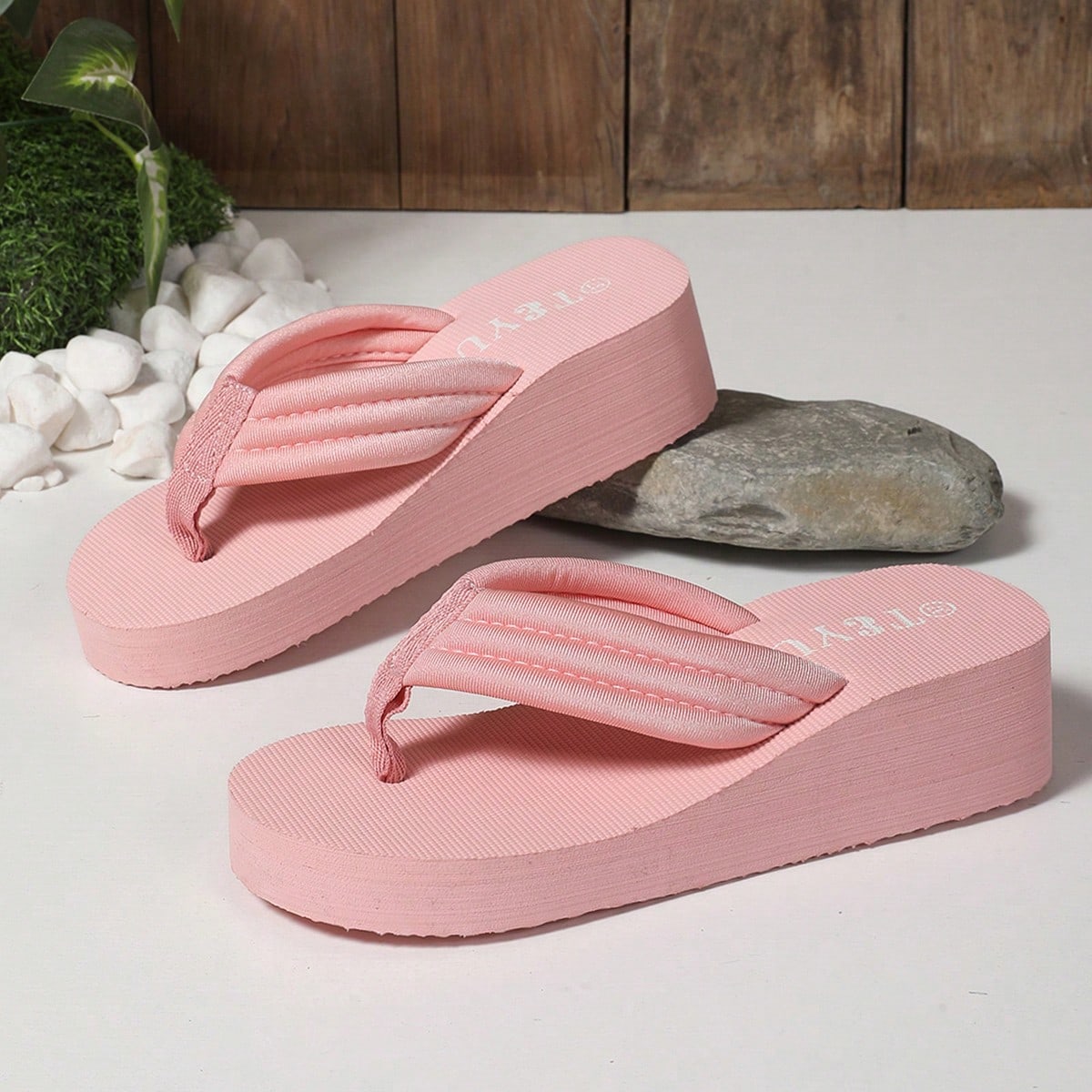 Sandalias de playa con suela gruesa antideslizante y cuña de tacón alto en forma de T, color rosa, aptas para uso en exteriores, interiores, playa,