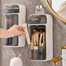 1 pieza Soporte para brochas de maquillaje, organizador de tocador para maquillaje con compartimentos divididos para lápices labiales, cosméticos y prevención de polvo