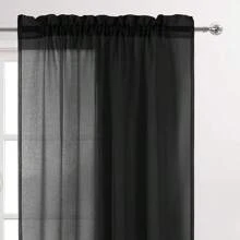 DWCN 2PCS Sheer Curtains Semi Transparent Voile Rod Pocket Curtains For Bedroom And Living Room, Party, Christmas Decoration - màu đen - Xem 2