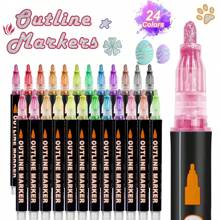 36/24/12/8pcs Color Flash Marker Double Line Contour Pen, Metal Flash Marker, Marker, 36/24/12/8 Colors, Oil-Based Waterproof Non-Erasable, Can Paint On Any Item. Suitable For School And Home Painting, Doodling, Marker Pens, DIY Art Craft, Gift Card Coloring, Holiday Gifts Back To School