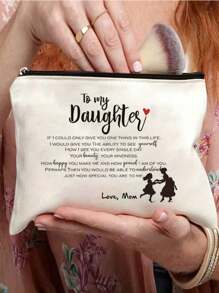 Daughter Gift From Mom To My Daughter Makeup Cosmetic Bag Birthday Graduation Gift For Daughter Wedding Gift Adult Daughter Gift Travel Toiletry Bag Daughter Bridal Shower Gift Make Up Pouch Makeup Bag Gift For Make Up Organizer For Makeup Tools Wash Bag For Women - Beige - View 1