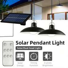 1 件太阳能吊灯室内/室外可充电 2 个太阳能 LED 灯泡棚灯谷仓灯带遥控器防水户外太阳能安全泛光灯适用于墙壁门廊棚屋车库花园露台（冷白色）