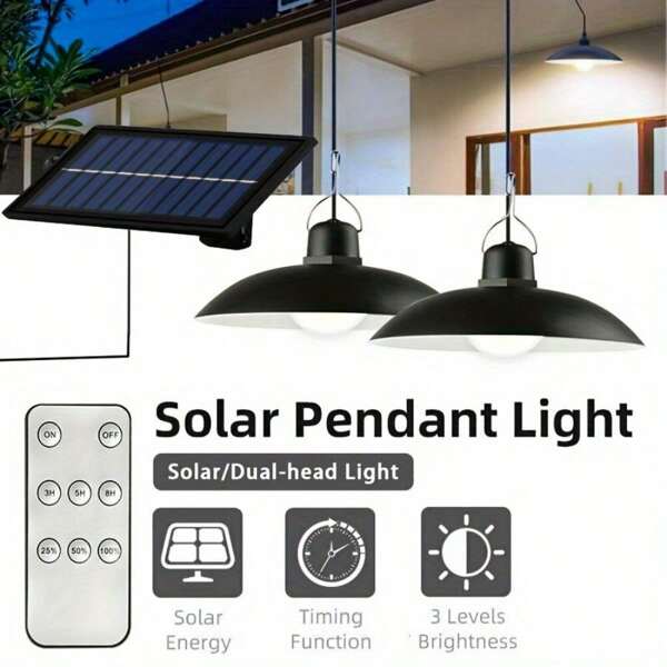 1pc Solar Pendant Light Indoor/Outdoor Rechargeable 2 Solar LED Bulbs Shed Lights Barn Lights With Remote Waterproof Outdoor Solar Security Flood Lights For Walls Porch Sheds Garages Gardens Patio (Cool White)