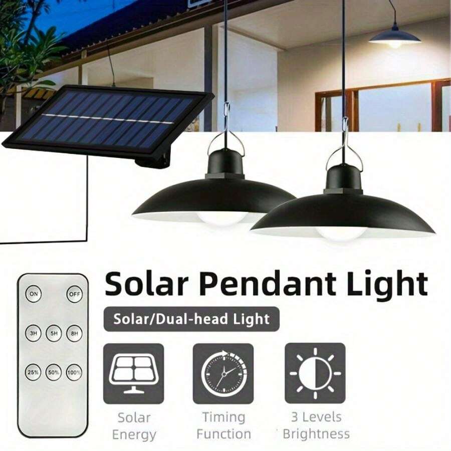 1 件太阳能吊灯室内/室外可充电 2 个太阳能 LED 灯泡棚灯谷仓灯带遥控器防水户外太阳能安全泛光灯适用于墙壁门廊棚屋车库花园露台（冷白色）