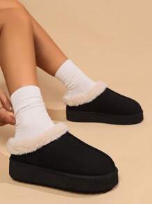 Women Plush Warm Slippers, Comfortable Winter Snow Shoes - Black - View 2