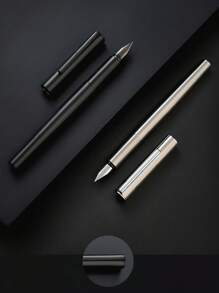 Jinhao 35 Fountain Pen Steel Barrel Airplane Extra Fine Tip Without Ink, Matte Black & Elegant Silver, Fountain Pens For Daily Writing & Calligraphy Learning, Office Signature Supplies Student Back To School Gift - Black - View 4