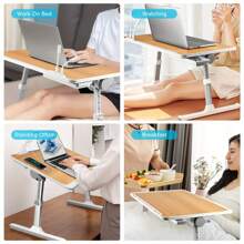 Adjustable Bed Table With Storage Drawer - Laptop Stand With Ergonomic Design, Suitable For Bed, Sofa, Living Room - Portable Design, Equipped With Cup Holder And Phone Storage Space, Bedroom Workstation, Multifunctional Desktop, Sturdy Structure. - màu đen - Xem 5