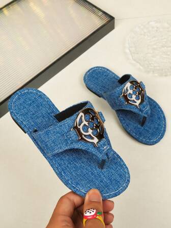 儿童时尚休闲户外舒适吸汗防滑耐穿平底圆头露趾凉鞋，女童室内家居拖鞋