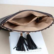 Casual Leopard Pattern Crossbody Bags For Women, Vintage Style Double Tassel Shoulder Bag For Daily Used Gift - 卡其色 - 查看 7