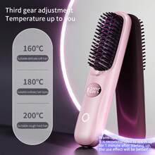 2-In-1 Portable Straightener/Curler, 3 Temperature Settings, Constant Temperature Anti-Scald, LED Display, USB Rechargeable Ionic Comb, 2000mAh Lithium Battery, USB-C Charging, Ideal Travel Companion And Gift For Women - Multicolor - View 7