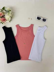 kit 3 blusas regata básica americana verão blogueira estilosa tendencia  dia  a dia - Preto/Branco/Goiaba - Visão 2