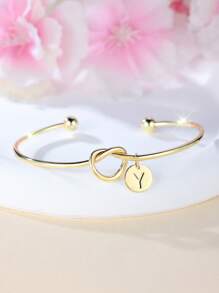 Tsnamer 1 pieza Brazalete con inicial dorada Brazalete con disco de nudo clásico con inicial de la A a la Z Brazalete personalizado de puño para mujer Joyería de uso diario