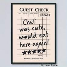 1pc Chic 'Chef Was Cute, Would Eat Here Again' Canvas Print- Framed Typography Wall Art For Living Room & Bedroom Decor 12*18inch - 米色 - 查看 3