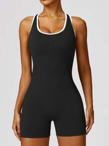 Yefecy 瑜伽基本款纯色罗纹针织无缝运动连体裤，罗纹纯色时尚运动连体裤，高弹力瑜伽连体裤，女士运动服，春夏