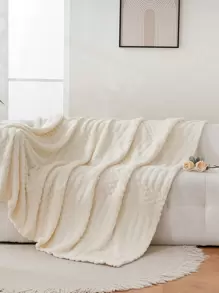1pc Single Layer Solid Color Butterfly Design All-Season Blanket, Modern Polyester Jacquard Woven Throw Blanket, Suitable As Bedspread (Pillow Case Not Included) - YD Beige - View 4