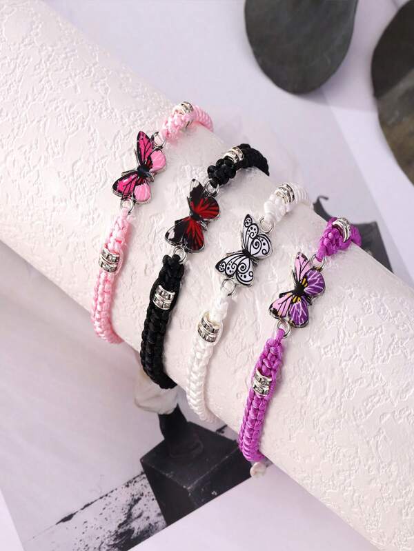1 Stück Frauen Armband mit Schmetterling Anhänger, verstellbares gewebtes Schmetterling Armband