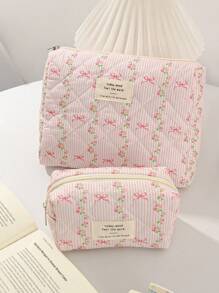 1Pc/Set Floral Pink Makeup Bag For Girls Makeup Bag Set Cosmetic Organizer Multi-Functional Storage Bag Clutch With Zipper Closure For Skin Care,Cosmetics,Lip Oil,Sunscreen Cream,Hand Cream,Headset,Coin,Stationery,Small Items Cute Makeup Bag Makeup Bags Makeup Case Make Up Bag Daily Commute Essentials Travel Essentials Cruise Essentials Dorm Essentials The Gift For Good Friends Birthday Gift Wedding Bridesmaid Gift Mom's Gift Teacher's Gift Back To School Supplies - Pink - View 14