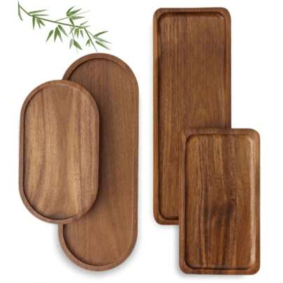 1/2/3pcs Wooden Oval, Rectangle, Cloud-Shaped Trays, Multipurpose Serving Platters For Breakfast, Dessert, Cake, Kitchen, Bathroom, Decoration