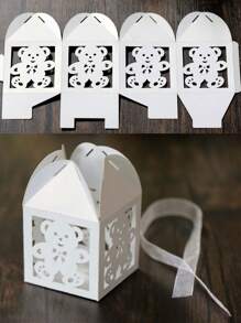 25pcs Hollow Baby Baptism Birthday Candy Boxes, Lavender Small Bear Gift Tag Packaging Boxes - Multicolor - View 6