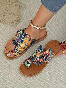 Sandalias planas para mujer con lazo arcoíris, zapatos de playa coloridos con cómodo masaje en la suela