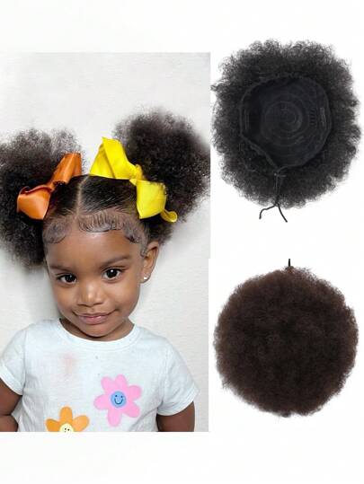 Extensión de cabello rizado afro en moño de 8 pulgadas, moño de rodete, coletero con cordón para mujeres, cabello corto africano retorcido en negro, marrón y multicolor, extensión de cabello sintético en moño africano natural, adecuado para niños y mujeres para usar diariamente o en festivales de música