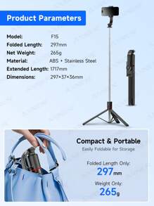 AXNEN 67.59 Inch Phone Tripod And Selfie Stick, 3-In-1 Extendable Selfie Stick Tripod With Wireless Remote/Tripod/Detachable Phone Holder, Portable And Lightweight, Compatible With IPhone 16/15/14/13 Pro/Xs Max, Smartphones (Black)