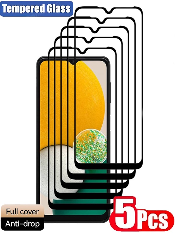 Protetor de tela de vidro temperado com cobertura total de 5 peças, compatível com Samsung Galaxy/17/16//Honor//Redmi/mais modelos, antiqueda, não frágil, sem bolhas, fácil de aplicar, resistente à prova d'água, à prova de choque, resistente a arranhões e antiimpressão digital