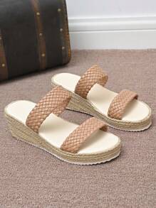 Women's Classic Fashion Casual Elegant Comfortable Beach Resort Beach Bohemian Versatile Lightweight Wedge Thick Bottom Fashionable Woven Hemp Rope Sandals, Multiple Colors Available